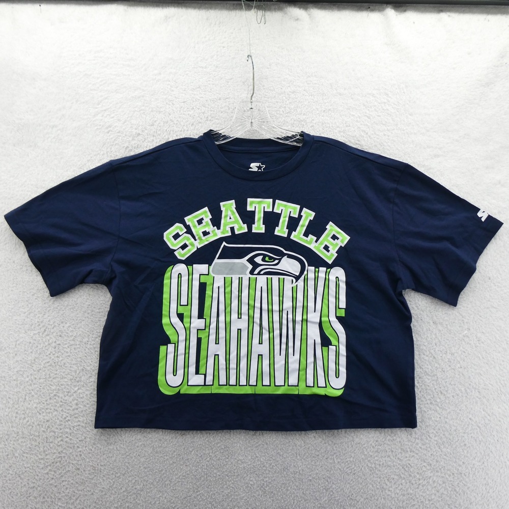 Starter Shirt Women Medium Seattle‎ Seahawks Navy Blue Y2k Vintage Crop Top NFL